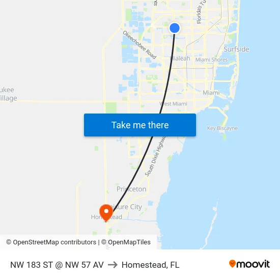 Nw 183 St @ Nw 57 Av to Homestead, FL map