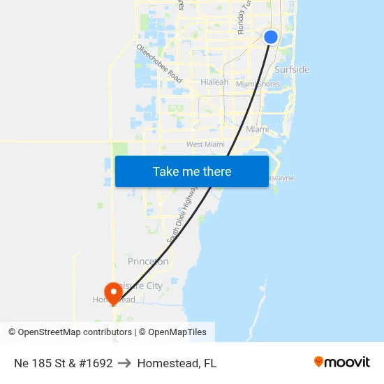 Ne 185 St & #1692 to Homestead, FL map