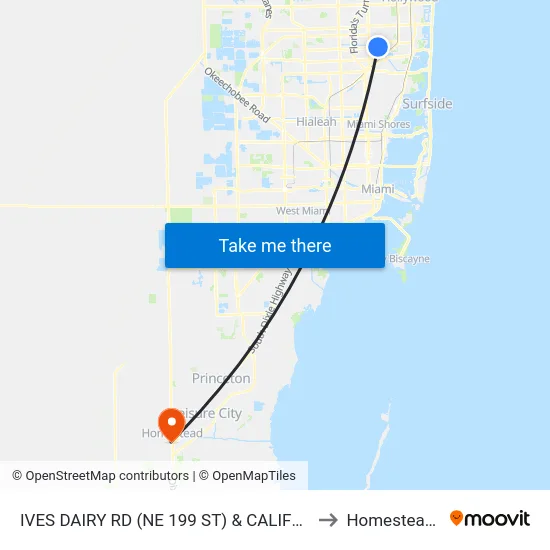 Ives Dairy Rd (Ne 199 St) & California Dr to Homestead, FL map