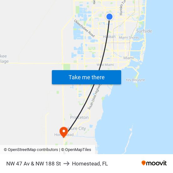 NW 47 Av & NW 188 St to Homestead, FL map