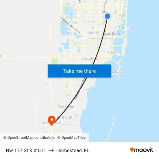 Nw 177 St & # 611 to Homestead, FL map