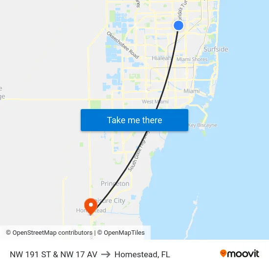 Nw 191 St & Nw 17 Av to Homestead, FL map