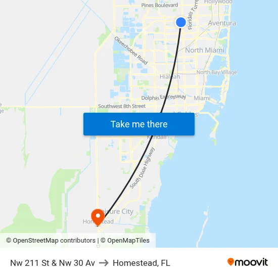 Nw 211 St & Nw 30 Av to Homestead, FL map