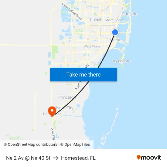 Ne 2 Av @ Ne 40 St to Homestead, FL map