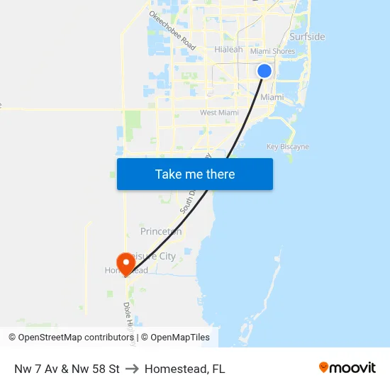 Nw 7 Av & Nw 58 St to Homestead, FL map