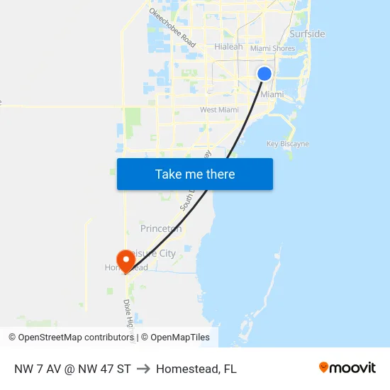 Nw 7 Av @ Nw 47 St to Homestead, FL map