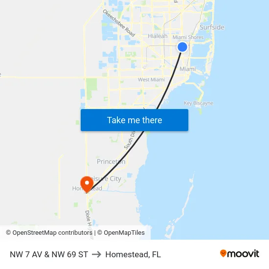 Nw 7 Av & Nw 69 St to Homestead, FL map