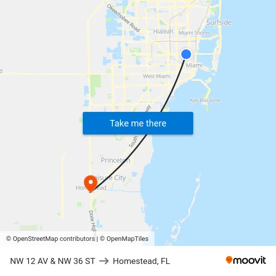 Nw 12 Av & Nw 36 St to Homestead, FL map