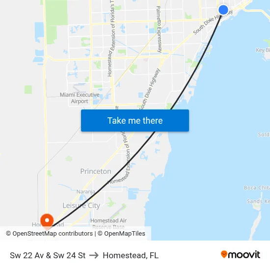 Sw 22 Av & Sw 24 St to Homestead, FL map