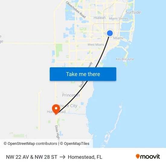 Nw 22 Av & Nw 28 St to Homestead, FL map