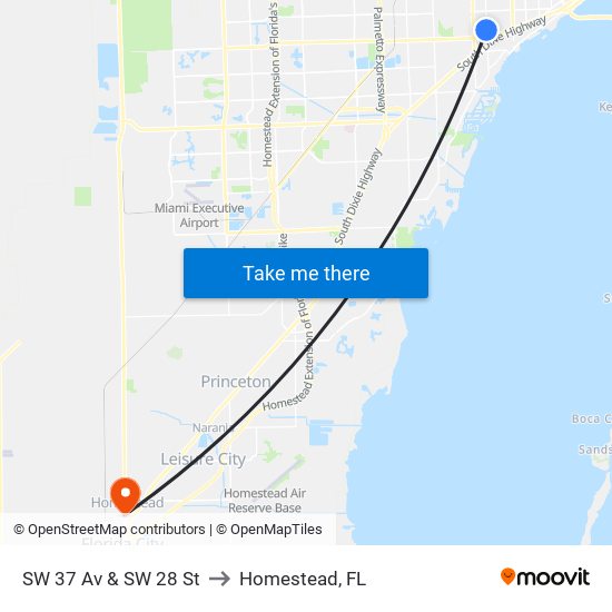 SW 37 Av & SW 28 St to Homestead, FL map