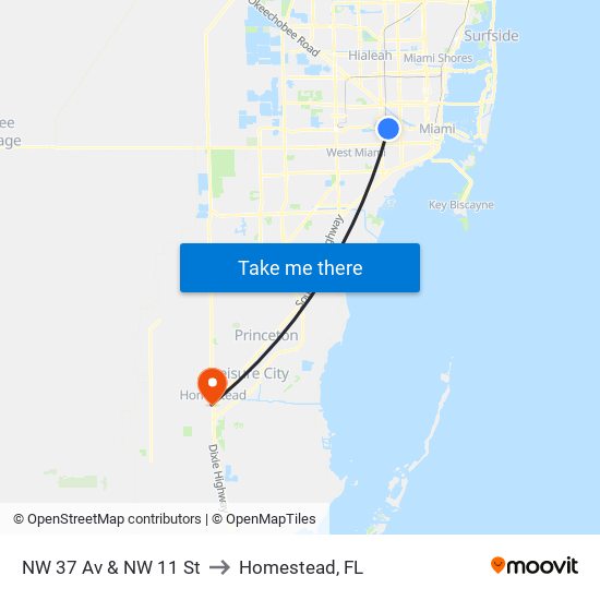 NW 37 Av & NW 11 St to Homestead, FL map