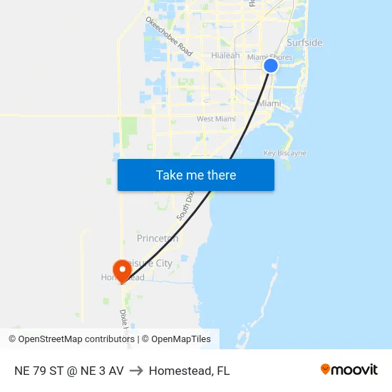 Ne 79 St @ Ne 3 Av to Homestead, FL map
