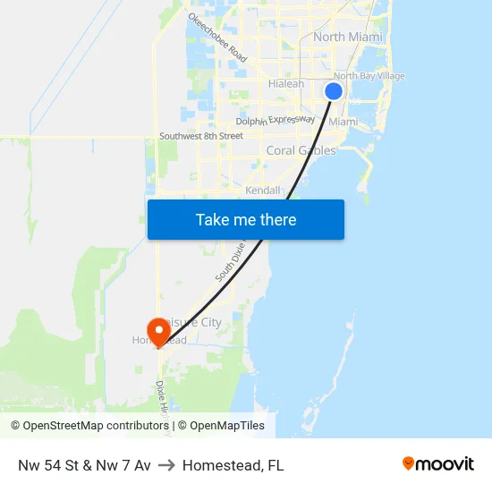 Nw 54 St & Nw 7 Av to Homestead, FL map
