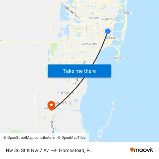 Nw 36 St & Nw 7 Av to Homestead, FL map