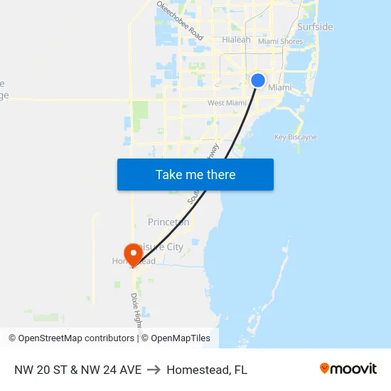 Nw 20 St & Nw 24 Ave to Homestead, FL map
