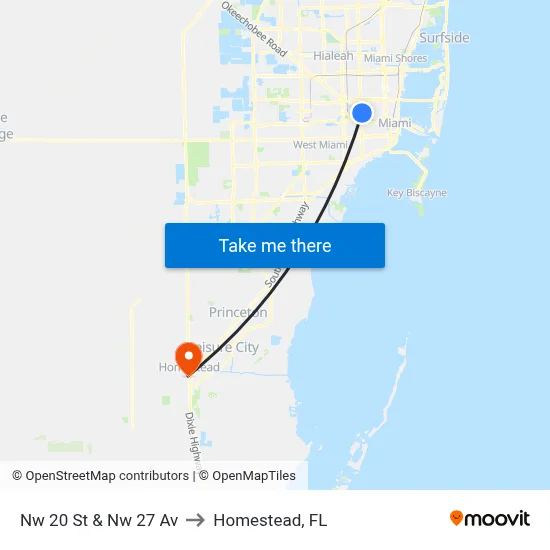 Nw 20 St & Nw 27 Av to Homestead, FL map
