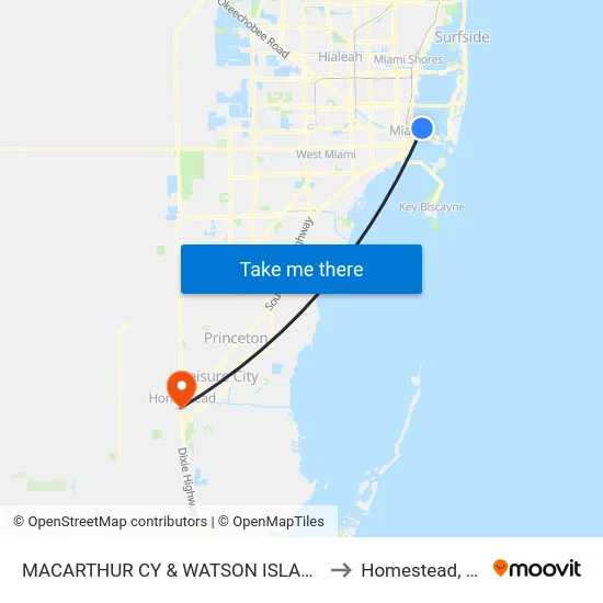 Macarthur Cy & Watson Island to Homestead, FL map