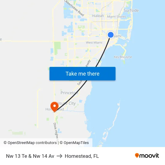 Nw 13 Te & Nw 14 Av to Homestead, FL map
