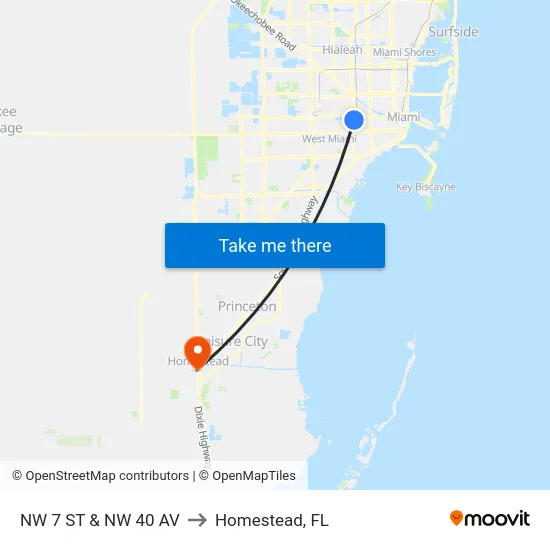 Nw 7 St & Nw 40 Av to Homestead, FL map