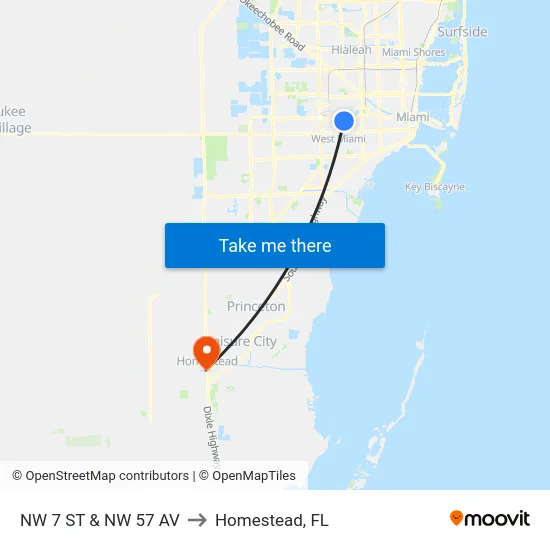 Nw 7 St & Nw 57 Av to Homestead, FL map