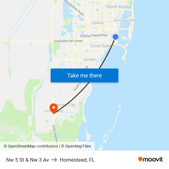 Nw 5 St & Nw 3 Av to Homestead, FL map
