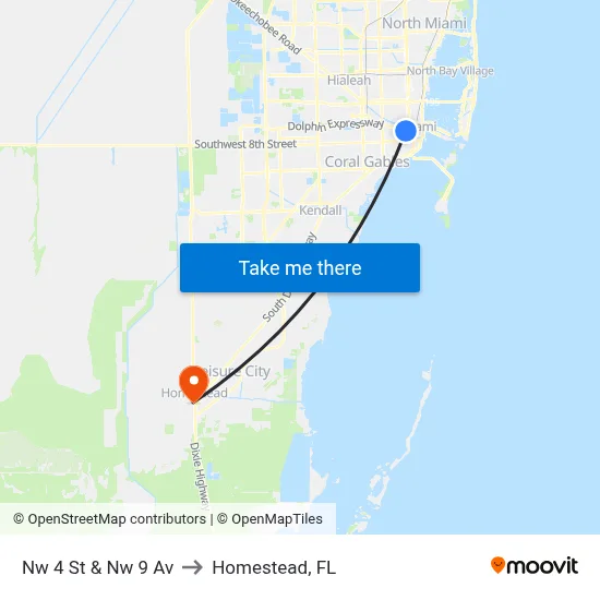 Nw 4 St & Nw 9 Av to Homestead, FL map