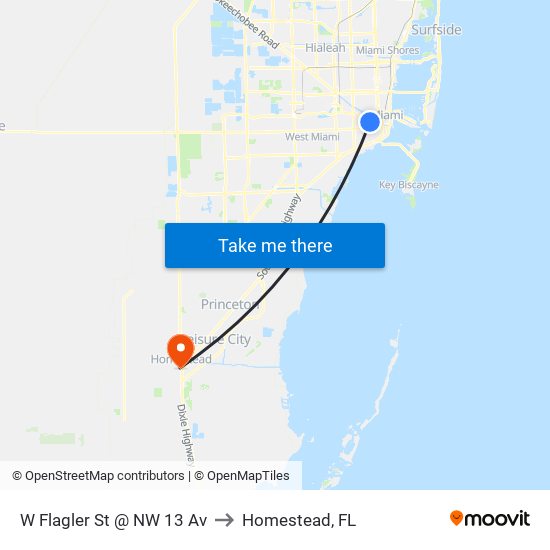 W Flagler St @ NW 13 Av to Homestead, FL map