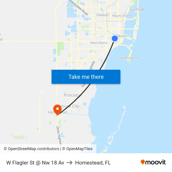 W Flagler St @ Nw 18 Av to Homestead, FL map