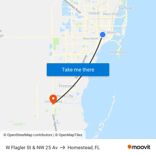 W Flagler St & NW 25 Av to Homestead, FL map