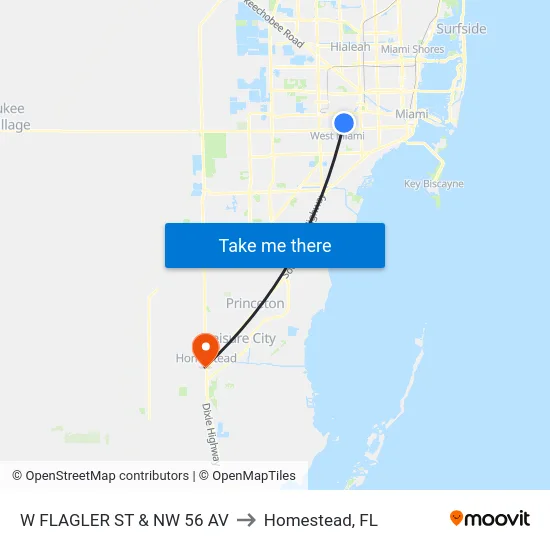 W Flagler St & Nw 56 Av to Homestead, FL map