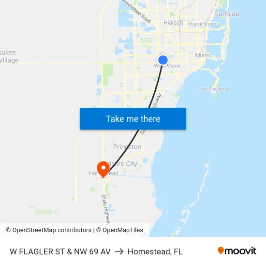 W Flagler St & Nw 69 Av to Homestead, FL map