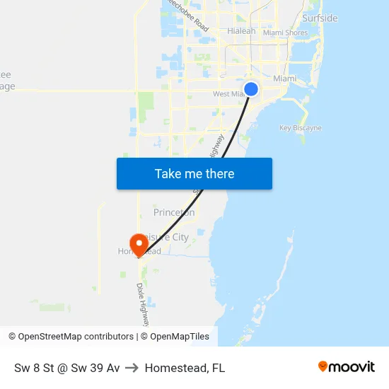 Sw 8 St @ Sw 39 Av to Homestead, FL map