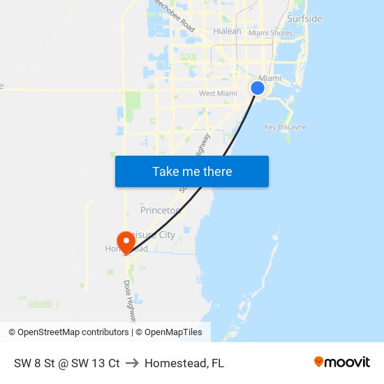 SW 8 St @ SW 13 Ct to Homestead, FL map