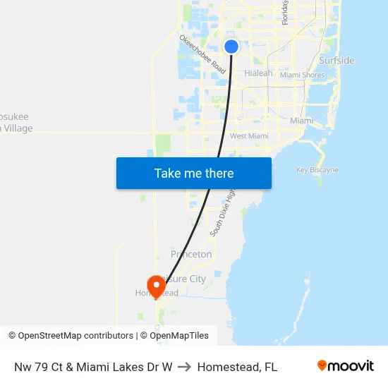 Nw 79 Ct & Miami Lakes Dr W to Homestead, FL map