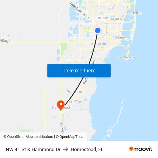 NW 41 St & Hammond Dr to Homestead, FL map