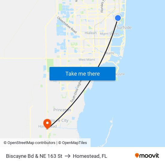 Biscayne Bd & NE 163 St to Homestead, FL map