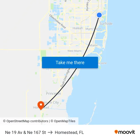 Ne 19 Av & Ne 167 St to Homestead, FL map