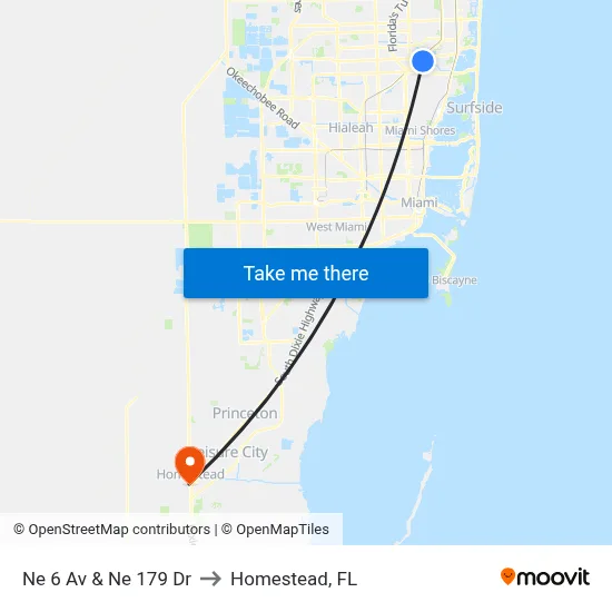 Ne 6 Av & Ne 179 Dr to Homestead, FL map