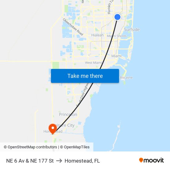 NE 6 Av & NE 177 St to Homestead, FL map