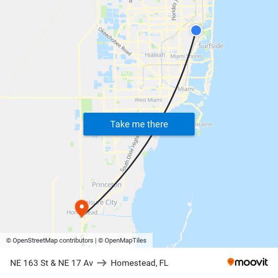 NE 163 St & NE 17 Av to Homestead, FL map