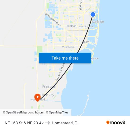 NE 163 St & NE 23 Av to Homestead, FL map