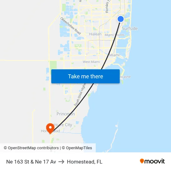 Ne 163 St & Ne 17 Av to Homestead, FL map