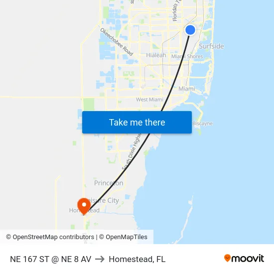Ne 167 St @ Ne 8 Av to Homestead, FL map