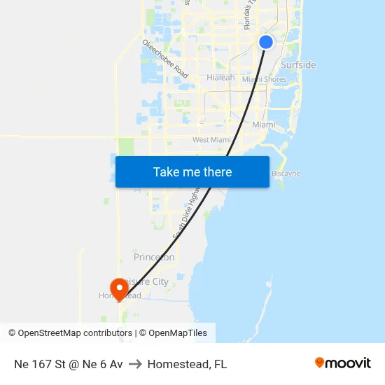 Ne 167 St @ Ne 6 Av to Homestead, FL map
