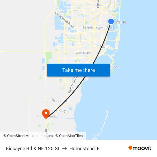 Biscayne Bd & NE 125 St to Homestead, FL map