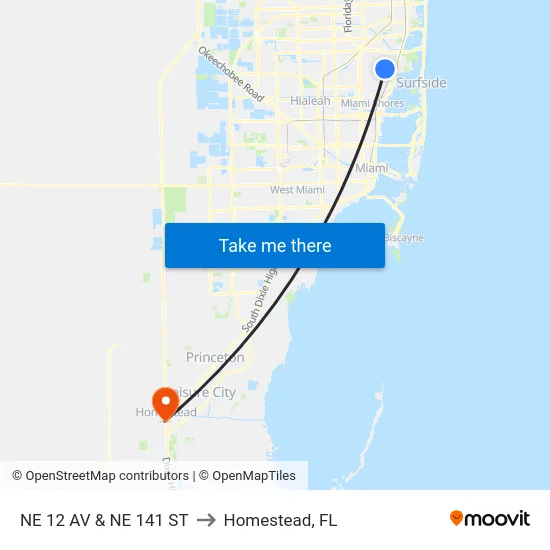 Ne 12 Av & Ne 141 St to Homestead, FL map