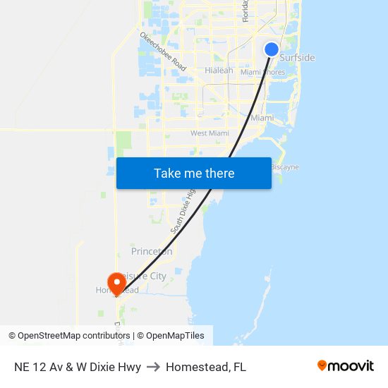 NE 12 Av & W Dixie Hwy to Homestead, FL map