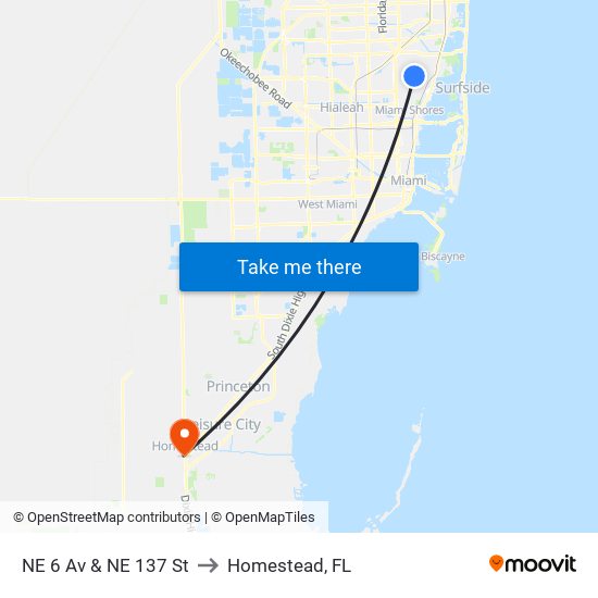 NE 6 Av & NE 137 St to Homestead, FL map