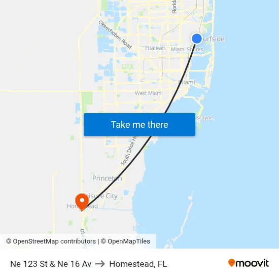Ne 123 St & Ne 16 Av to Homestead, FL map